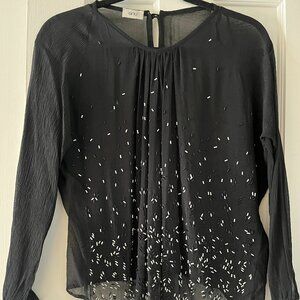 Long-Sleeve Beaded Black Blouse